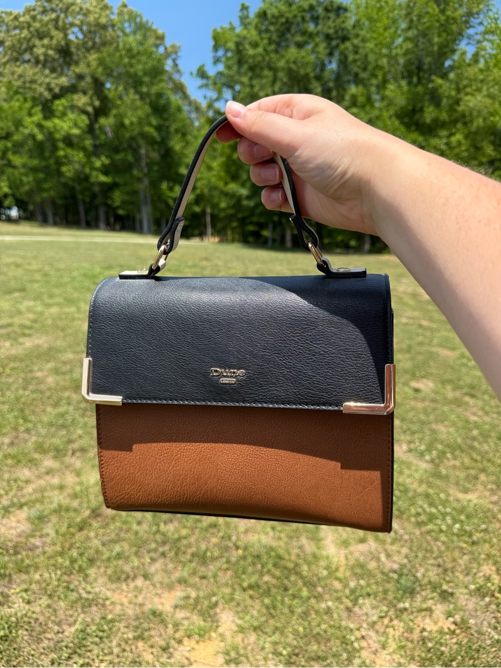 Dune London Black and Brown Two-Tone Top-Handle Satchel